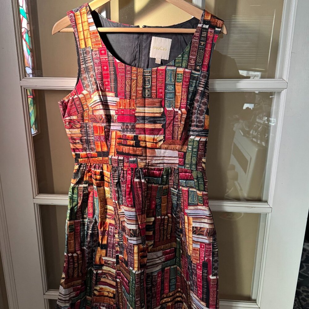 Modcloth Fit and Flare Book Print Dress